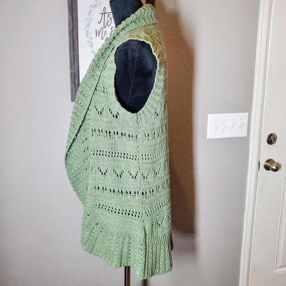 Sonoma Open Front Sweater Vest Cardigan Green Beige Size Small - Picture 3 of 12